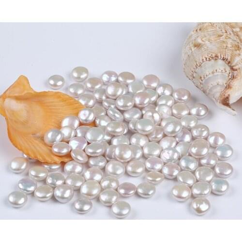 Half Hole 13-14mm AAA White Coin Shape Natural Freshwater Pearl For Jewelry Making