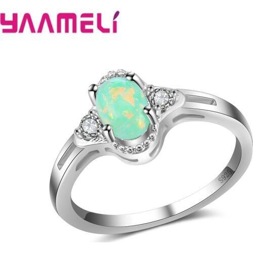Newest Crystal Rhinestone 925 Sterling Silver Green Opal Rings for Woman Christmas Party Jewelry Factory Wholesale