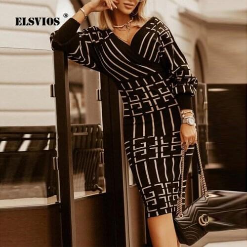 New Women One-Step Skirt Spring V Neck High Waist Striped Printed Knit Slim Bodycon Dress Elegant Ladies Street Hipster Dresses