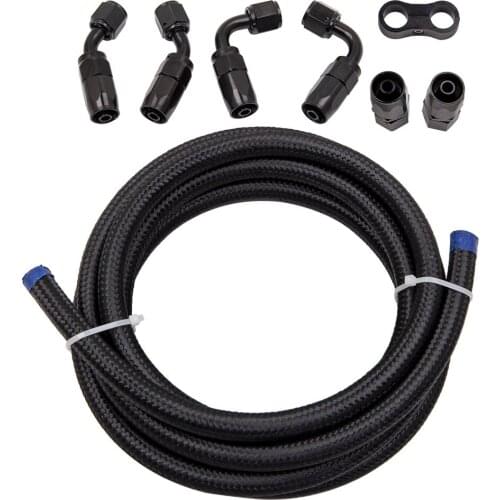 Braided Fuel Line 3/8 10ft 6AN Oil Gas Fuel Hose End Fitting Separator Clamp Kit