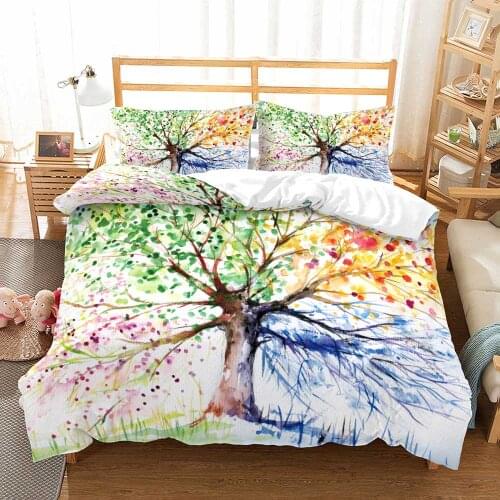 Spring Drawing Tree Bedding Set Duvet Cover Sets Comforter Bed Linen Colorful Twin Queen King Single Size Dropshipping