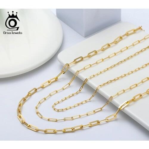 ORSA JEWELS 925 Sterling Silver Paperclip Chain Link Necklace Fashion 14k Gold Plated Neck Chain for Men Women Jewelry SC39