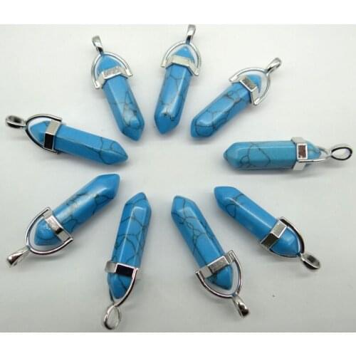 Natural stone Quartz crystal Turquoises lapis tiger eye Opal charm Pendants for diy Jewelry making necklaces Accessories24pcs