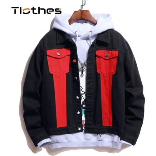 Casual Patchwork Denim Jacket Men Long Sleeve Button Down Jeans Shirts Mens Clothes Black Jeans Jacket Leisure Cowboy Clothing