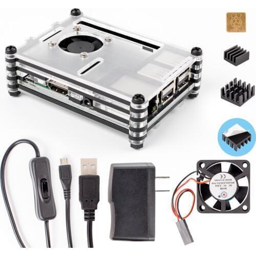 SunFounder Raspberry Pi 3 B+ Case Acrylic with Fan 5V 2.5A Power Supply for Raspberry Pi 3 Model B+, 3B, 2 Model B B