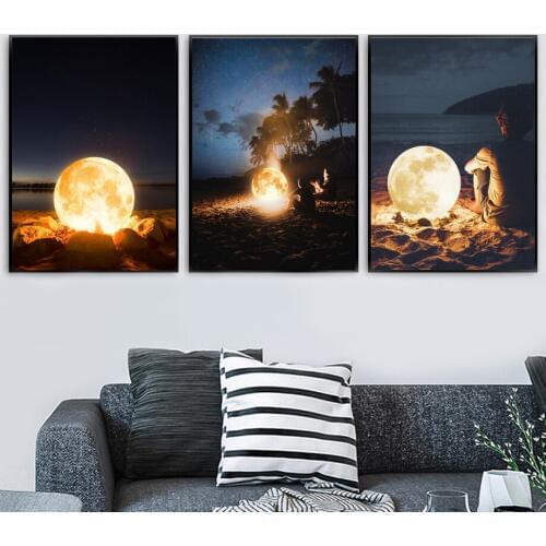 Surrealism Moon Landscape Nordic Posters And Prints Creative Wall Art Canvas Painting For Living Room Bedroom Decoration Picture