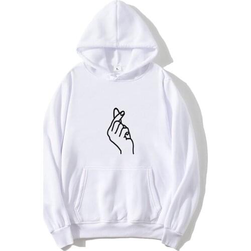 Man Women Hoodies Casual Kpop Finger Heart Love Pattern Hoody Sweatshirts Fashion Hoodie Long Sleeve Female Pullovers Streetwear