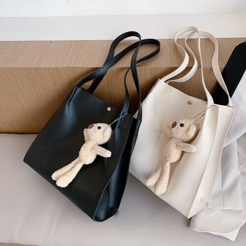 TopFight 2021 Trend Pu Leather Bear Doll Womens Shoulder Bags Handbag Cute Girl Tote Bag Leisure Bag Messenger Crossbody Bag