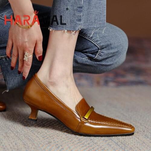 HARAVAL Women Pumps Shoes High Heels Elegant Thick Bottom Brown Black Mary Janes Dress Spring/Autumn Shoes Casual Women A252