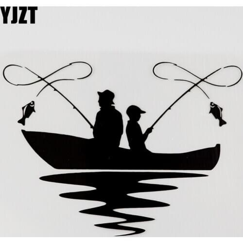 YJZT 16.5CMX11.9CM Father And Son Love Fishing Vinyl Car Sticker Black/Silver 8A-0953