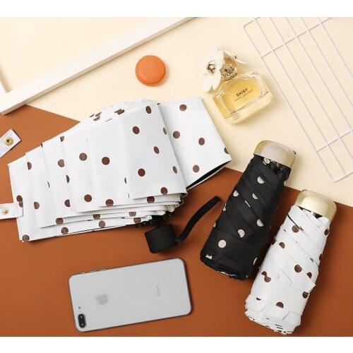 High Quality Retro Dots Umbrella Fold Women UV 5-Folding Umbrella Parasol Rain&Sun Rainproof Umbrellas