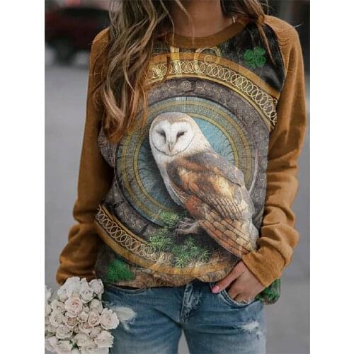 2021 Autumn Casual Hoodies Women Long Sleeve Owl Cartoon Sweatshirt O-neck Plus Size Hoodies for Woman Loose Outwear