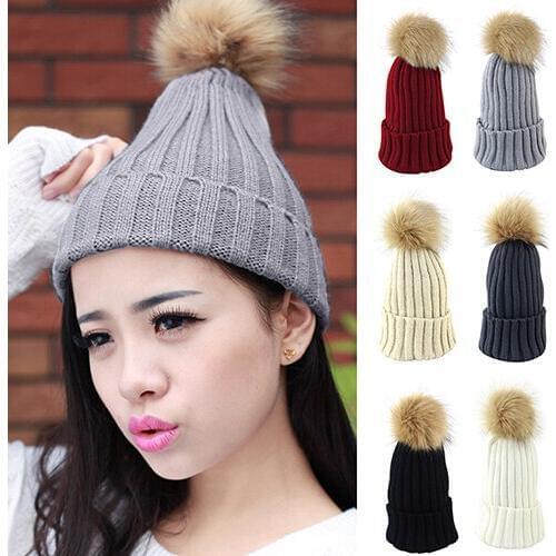 Womens Winter Braided Crochet Knit Hat Beanie Fluffy Ball Baggy Warm Cap