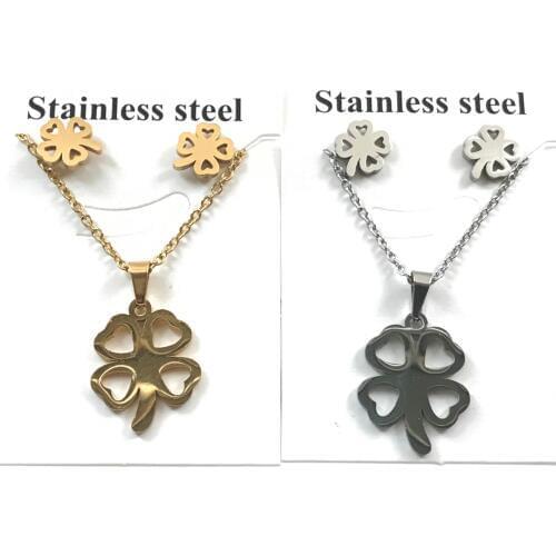 Tainless Steel Clover Gold Color Leaf Heartbeat Heart to Heart Bar Crucifix Jesus Christian Cross Pendant Necklaces for Women