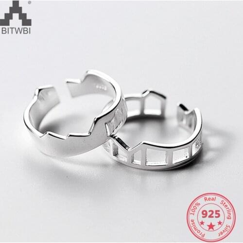 Korea New Design S925 Sterling Silver Simple Fashion Smooth Hollow Open Ring Jewelry for Women