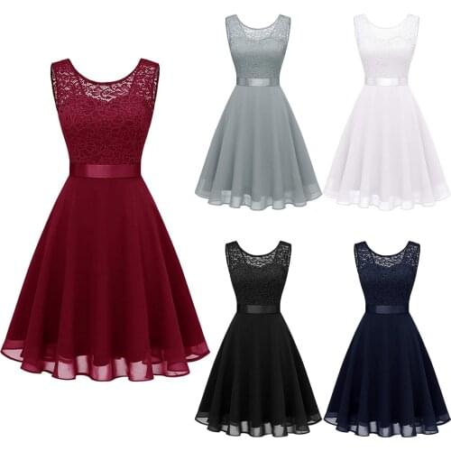 Women Sexy Lace Party Dress Fashion Female O Neck Sleeveless Loose Belt Bridesmaid Formal Dress Elegant Female A Line Mini Dress