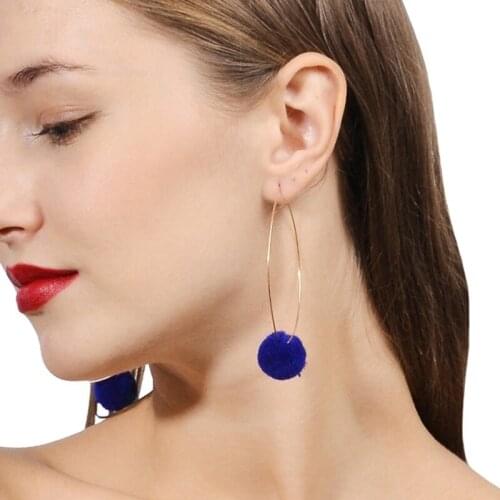 1Pair Copper Wire Earring Blue Plush Ball Pendant Luxury Woman Jewelry Evening Dress Eardrop Women Boucle D'oreille Jewerly