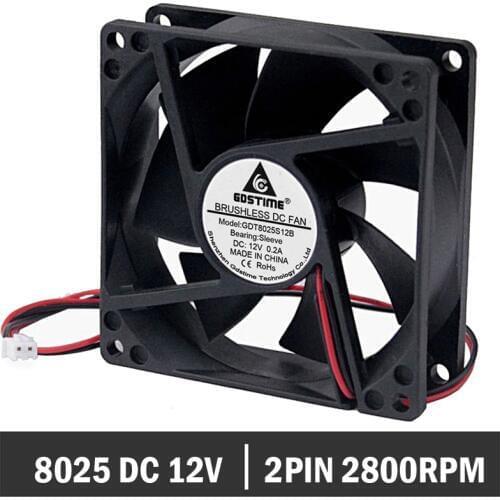 2pcs/lot Gdstime Sleeve Bearing 2Pin 8cm 80mm x 25mm Radiator 12V 8025 DC Cooling Fan Cooler