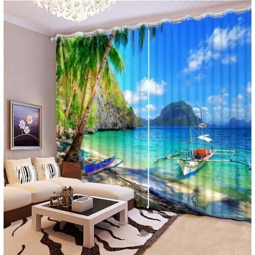 Custom Any Size Home Bedroom Decoration 3D Curtain Seascape Scenery Curtains For Bedroom Window Curtain Living Room 3D Curtain