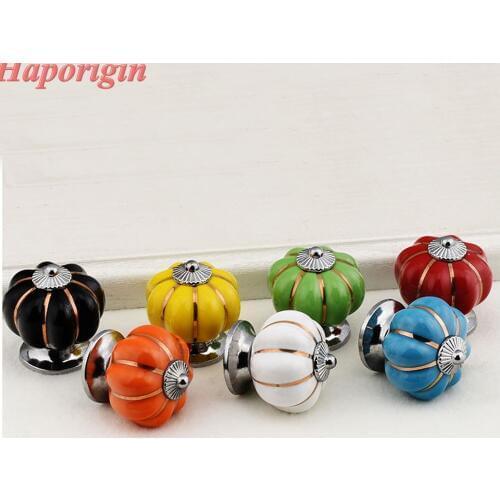 3x Kitchen Cabinet Drawer Knobs Rustic Pumpkin Ceramic Knobs Wardrobe Porcelain Handles Kids Bedroom Cupboard Knob Dresser Pulls