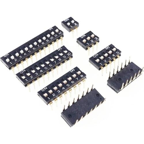 5pcs Dip Switches SPST 1 2 3 4 5 6 7 8 9 10 12 Position 2.54mm 0.100" Slide Standard Actuator Raised Through Hole PCB Vertical