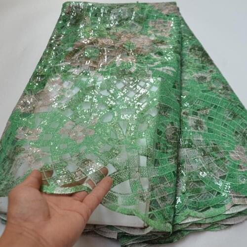 5yards/pc) Latest colorful prints African sequins net lace attractive French tulle lace fabric in green for party dress FLP264