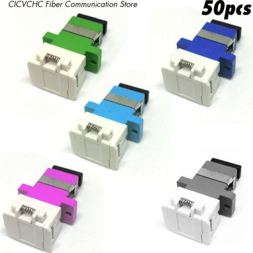 50pcs SC Simplex Adapter-with Auto Shutter and Flange-SM or MM-Green, Blue, Grey, Aqua or Pink/ Optical Fiber