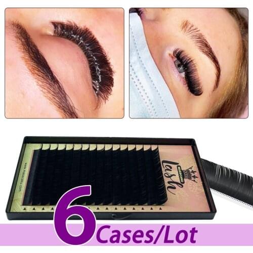 6pcs/lot Professional eyelash factory lash extensions russian C/D curl with high quality packaging box flat eyelash extension