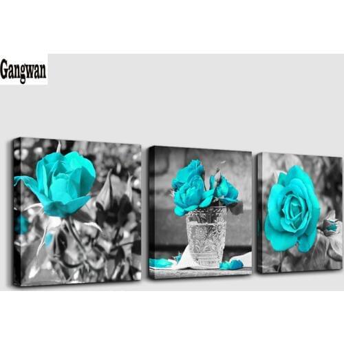 Diamond embroidery mosaic Black and White Blue Rose Flower Decoration full square/round drill 5d diy diamond painting rhinestone