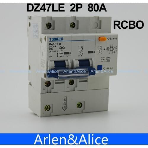 DZ47LE 2P 80A D type 400V~ 50HZ/60HZ Residual current Circuit breaker with over current and Leakage protection RCBO