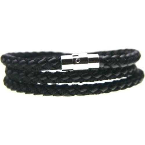 Brand Black Retro Wrap Long Leather Bracelet Men Bangles Fashion Sproty Chain Link Male Charm Bracelet With 3 laps