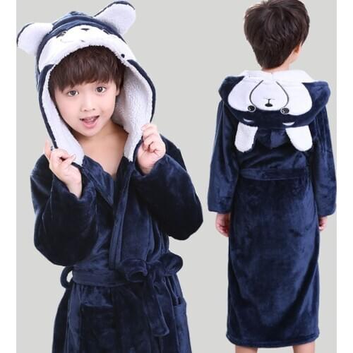 Kid robe cartoon animal styel nightgown flannel thick robe for 3-12years child boys girls Autumn Winter hooded warm bathrobe