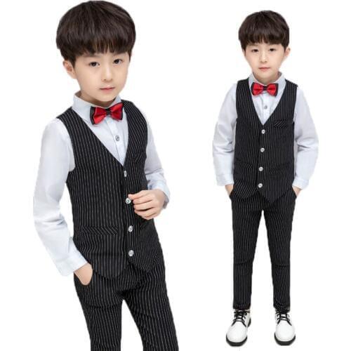 Boys Formal Tuxedo Weeding Suits kids Vest Pants Tie 3pcs Prince Performance Costume School Children graduation Birthday Dress