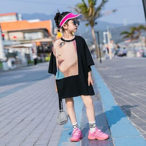 New Street Girls Clothes Novelty Print O-Neck Half Sleeve Knee-Length T Shirt Girl Summer Fashion Mother and Daughter Clothes