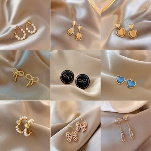 Delicate Stud Earrings Pearls Heart-Shaped Eardrop Flower Rhinestone Earrings Fashion Women Ear Studs Girl Gifts For Friends