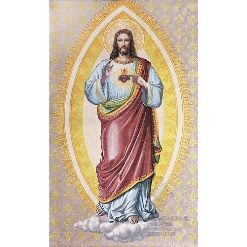 Baroque Scared heart of Jesus Mercy Painting Embroidery Christmas Gift Catholic Orthodox Tapestry SHJ Original Picture Home Deco