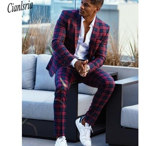 Plaid Mens Suit Blazer Jacket Men Tuxedos Wedding Suits 2 Piece Prom Suits Slim Fit Costume Mariage Homme Coat Pant