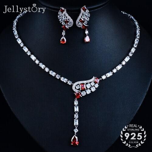 Jellystory luxury charm jewelry set with ruby gemstone 925 sterling silver necklace pendant earring for women wedding engagement