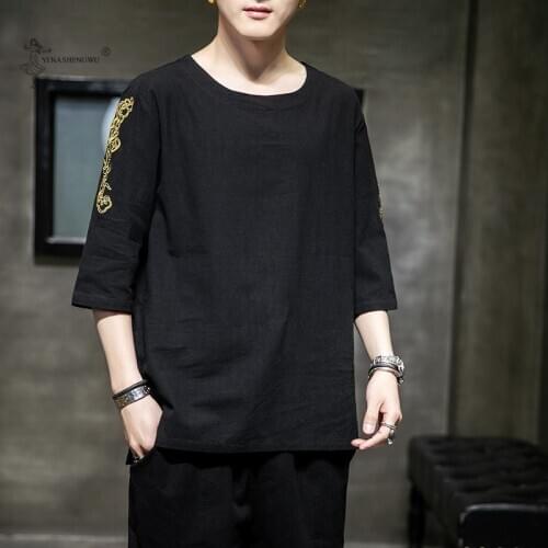 Summer New Kimono Embroidered Japanese Short-Sleeved T-shirt Clothes Japan Style Casual Tops Shirts Trousers Asian Male Costume