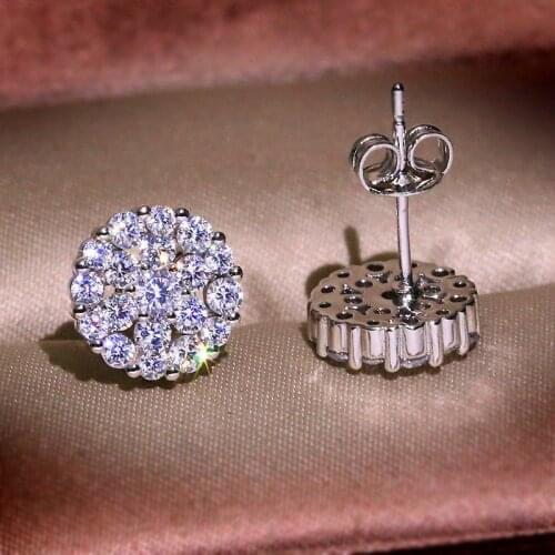 Trendy Female White Crystal Stone Earrings Dainty Silver Color Stud Earrings For Women Cute Bridal Round Small Wedding Earrings