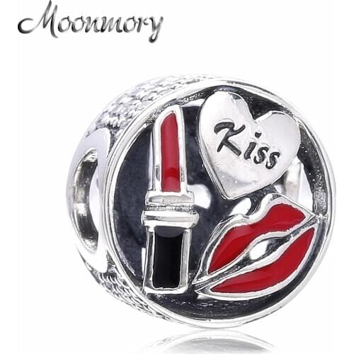 Moonmory Glamour Kiss 2020 Autumn 925 Sterling Silver Charm With Zircon Enamel Silver Bead Fit Brand Bracelet DIY Jewelry