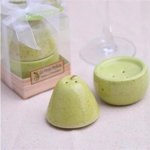 100pcs New wedding favor ceramic pear salt and pepper shaker The perfect Pair wedding bridal shower favor party supplies deco