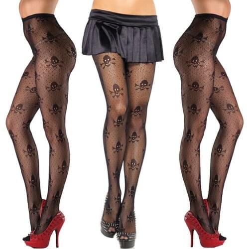 New Fashion Sexy Womens Halloween Tights Mesh Net Stockings Hot Skull Print Pantyhose Womens Socks Tights Exotic Apparel