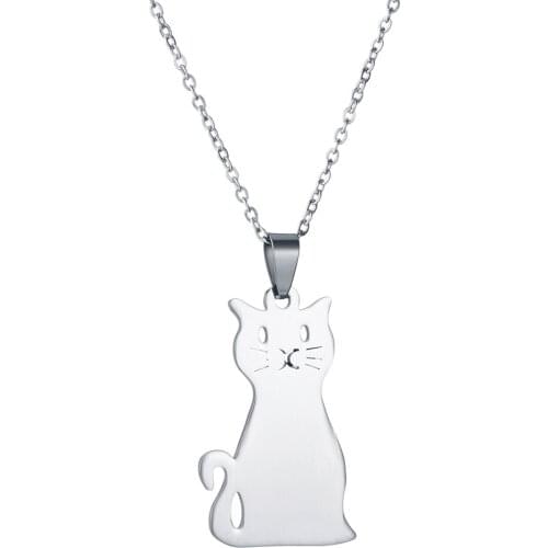 Lovely Animal Silver Color Cat Stainless Steel Necklace Pendant Long Chain Necklace for Men Women Lovers Friendship Jewelry Gift