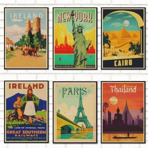 PARIS/ROME/LOND0N/Art Travel Poster Retro Kraft Travel Poster Decorative Wall Sticker Home Bar Posters Decoration Kid Gift/9003