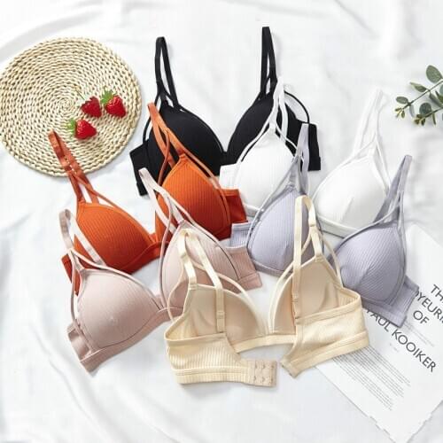 Sexy Wireless V-neck Bra Cotton Woven Cotton Comfortable Underwear Elastic Push Up Female Underwear Elastic Bralette Push Up Bra