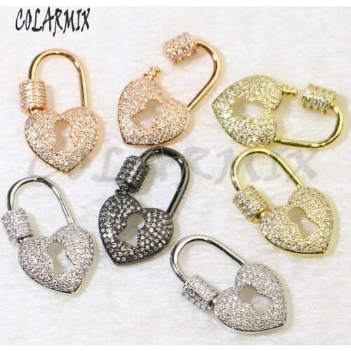 4Pcs Zircon Heart Buckle Pendant lock heart Jewelry accessory for jewelry making High quality metal buckle pendant for lady5974