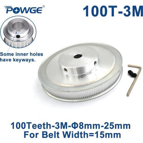 POWGE 100 Teeth HTD 3M Synchronous Pulley Bore 8/10/12/14/15/17/19/20mm for Width 15mm 3M Timing belt HTD3M pulley 100T 100Teeth