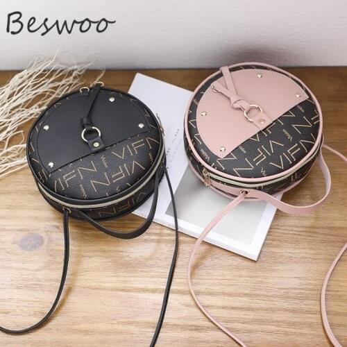 Korean Luxury Female Bag Retro Bowkot Letter Small Round Bag PU Leather Handbags for Women Simple All-matching Shoulder Bag