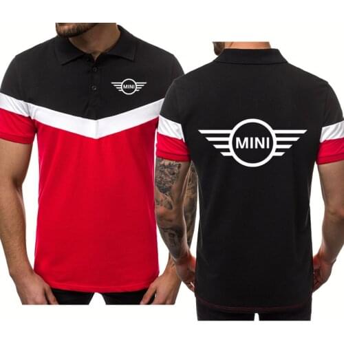 Casual Trend Summer Mens tops MINI car logo printing lapel polo shirt high quality cotton Harajuku V-splicing Mens short sleev